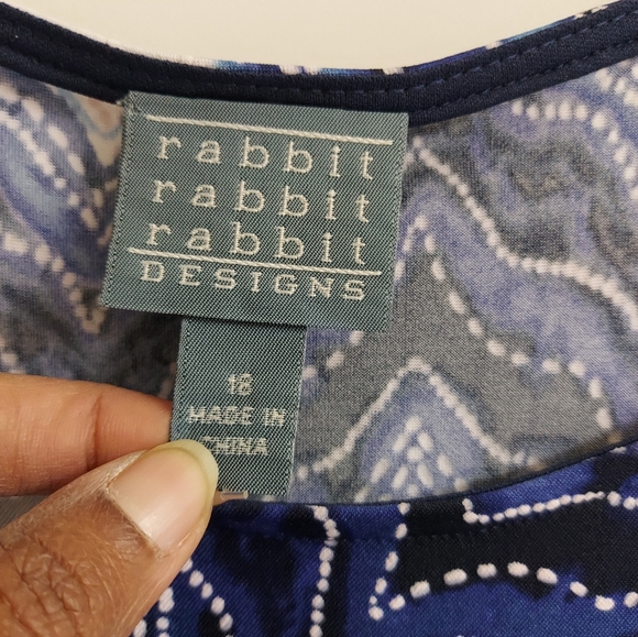 NWT Rabbit Rabbit Rabbit Blue and White Zigzag Midi Dress - Picture 3 of 9